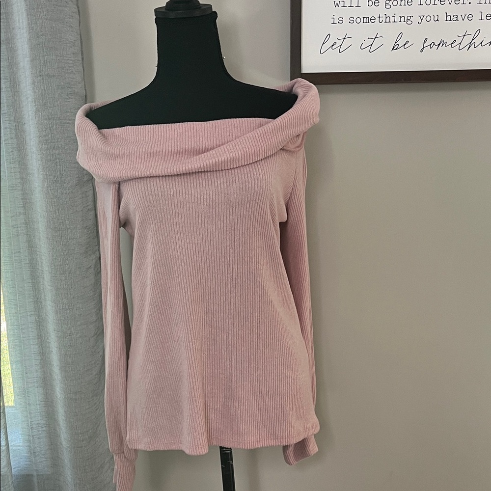 Elegant Pink Blush Off-Shoulder Sweater